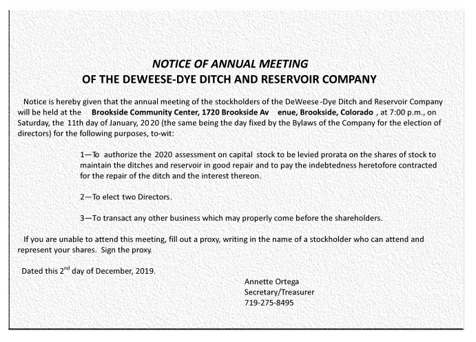 2020 Annual Shareholders Meeting Notice